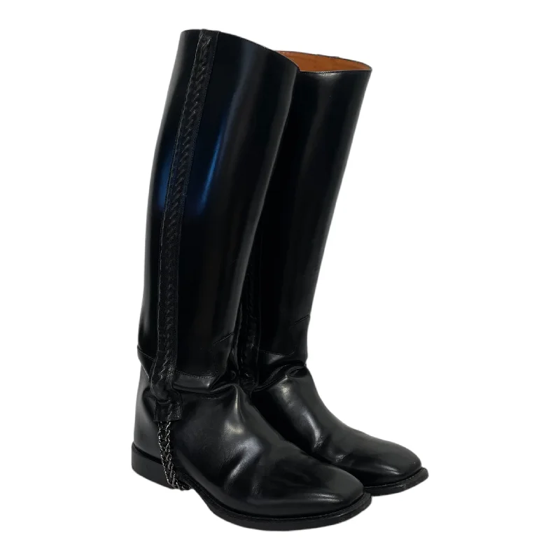 GIVENCHY/Long Boots/US 7.5/Leather/BLK/CHAIN LINK RIDING BOOTS