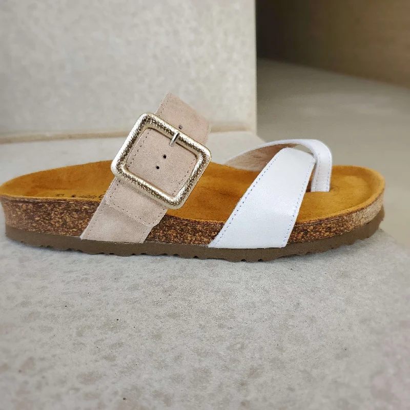 WHITE PRL LTHR/SANDSTONE SUEDE