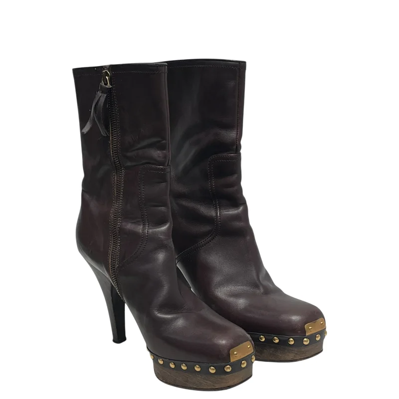 MIU MIU/Boots/US 6.5/Leather/BRW/GOLD STUDDED BOOT