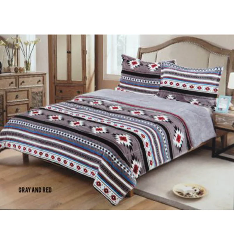 Southwest 3 Pc Queen Comforter Set - Gray & Red