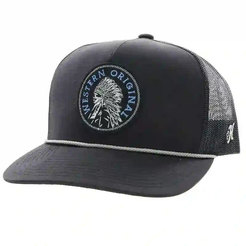 Hooey High Profile Black Cap-Native Am. Headdress Patch