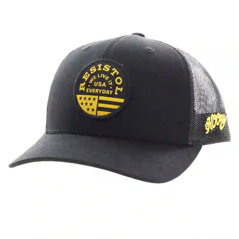 Hooey Mid Profile Black Cap-Gold Resistol Patch