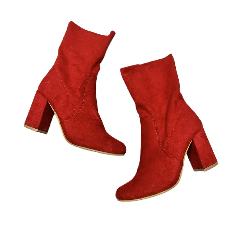 Boots Ankle Heels In Red, Size: 8.5