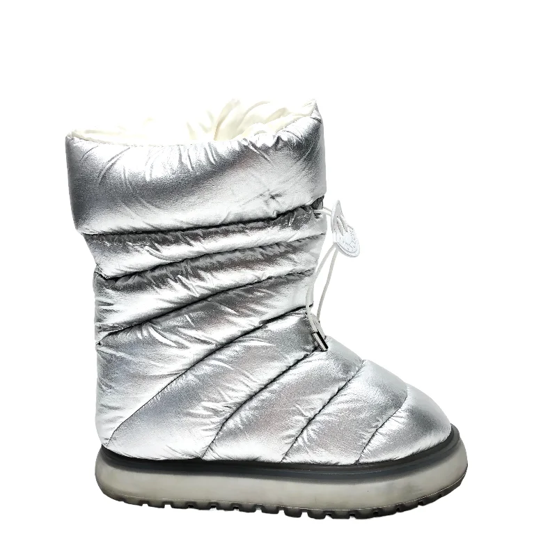 Boots Luxury Designer By Moncler In Silver, Size: 8