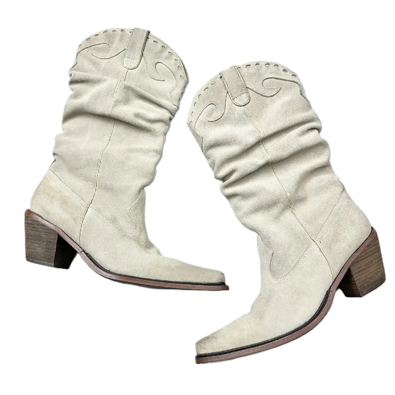 Boots Mid-calf Heels By Steve Madden In Cream, Size: 9