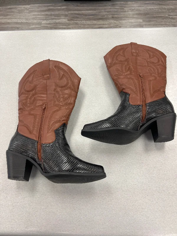 Boots Western By Just Fab In Black & Brown, Size: 9