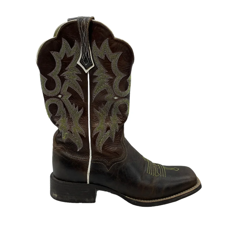 BROWN & GREEN BOOTS WESTERN by ARIAT Size:8.5