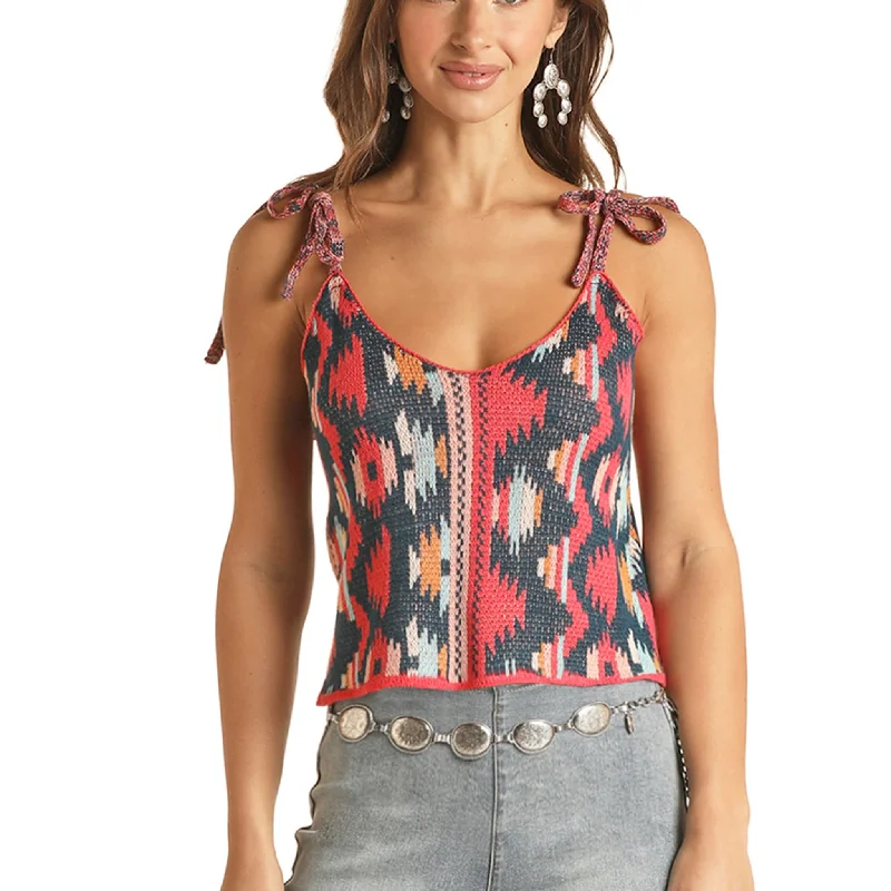 Rock & Roll Coral Aztec Knit Tank