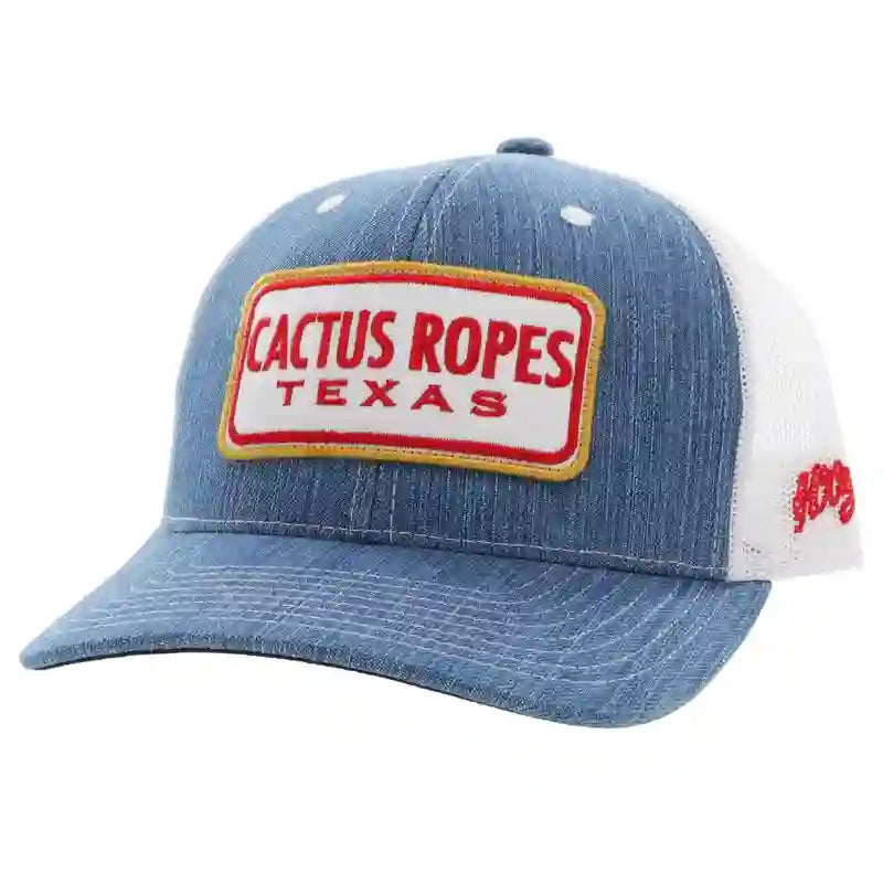 Hooey YOUTH Denim/White Cap-Red Cactus Ropes Patch