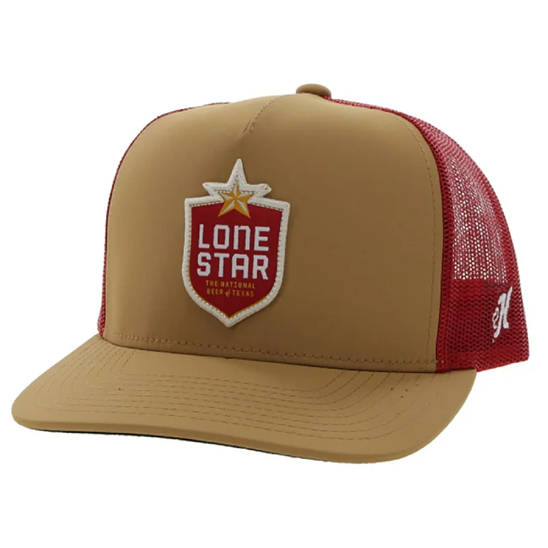 Hooey High Crown Work Tan/Red Cap-Lone Star Patch