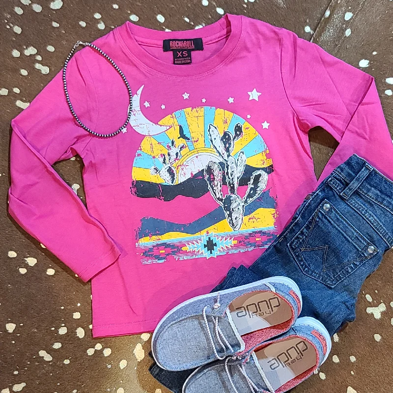 Girl's Desert Scene Fuchsia L/S Tee