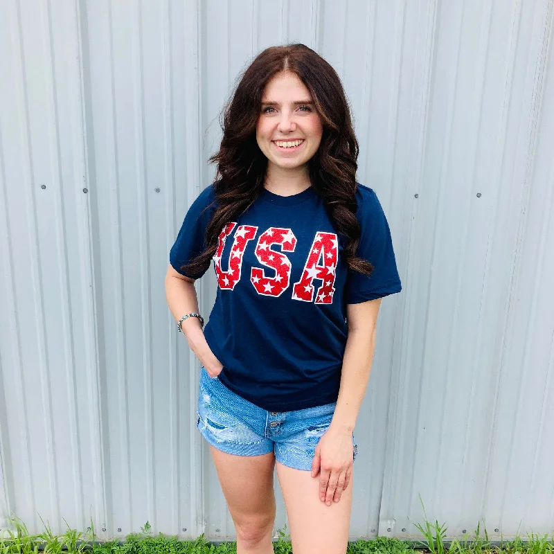 Navy USA Glitter Tee