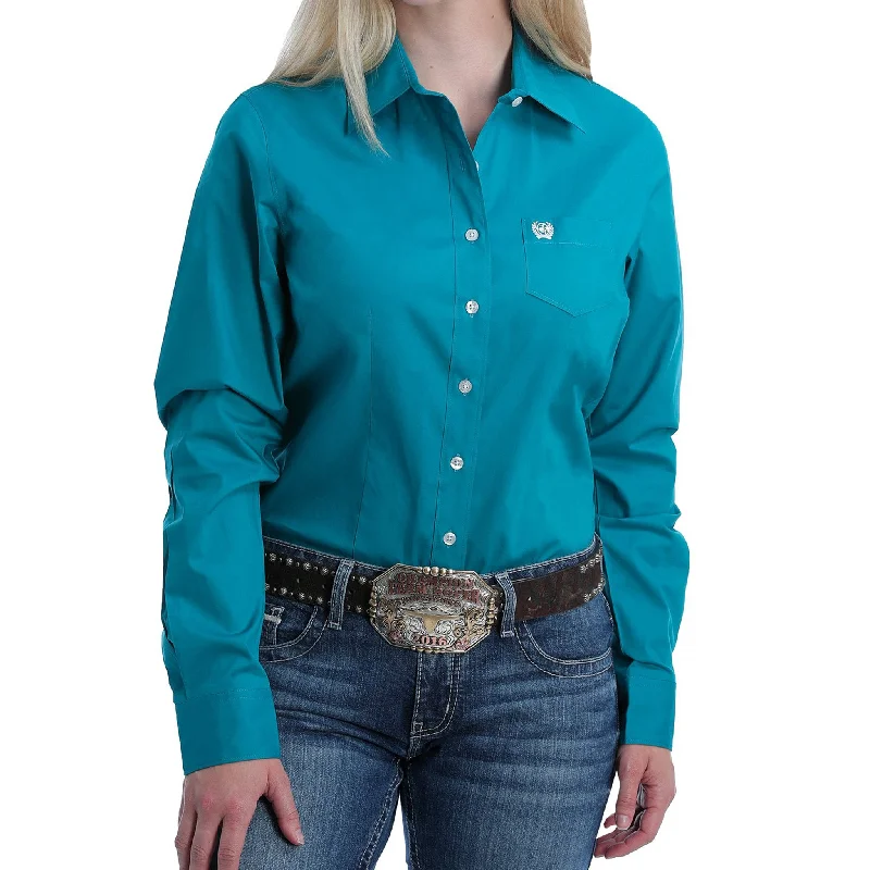 Cinch Women's Teal Solid Long Sleeve