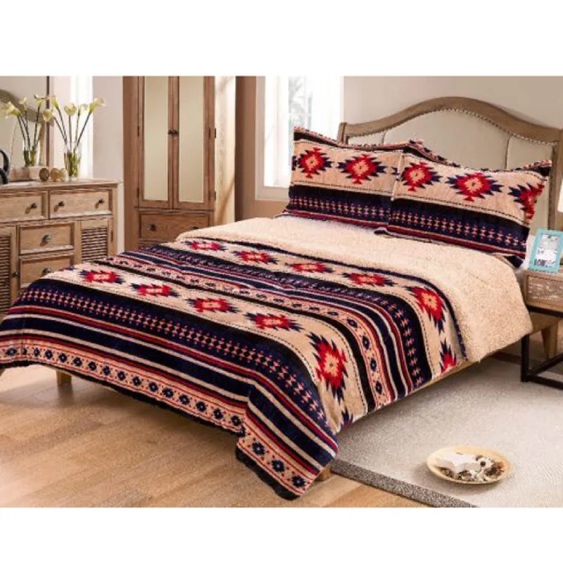 Southwest 3 Pc Queen Comforter Set - Tan & Navy