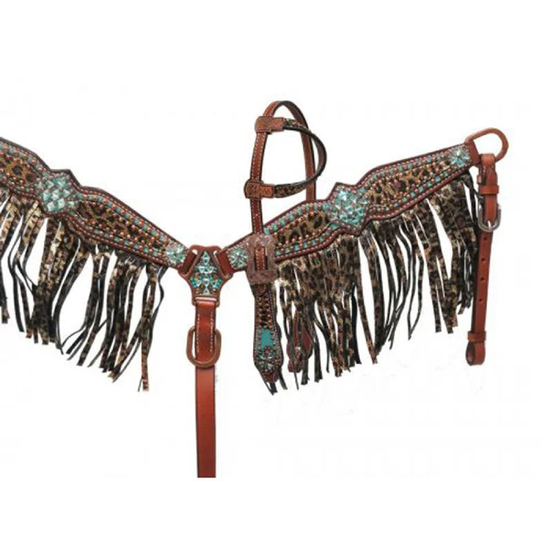 Showman Pony Metallic Leopard Headstall and Breast Collar