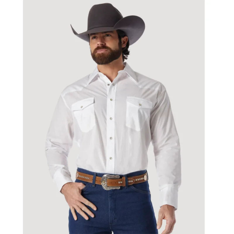 Wrangler Men's Solid White Pearl Snap Shirt