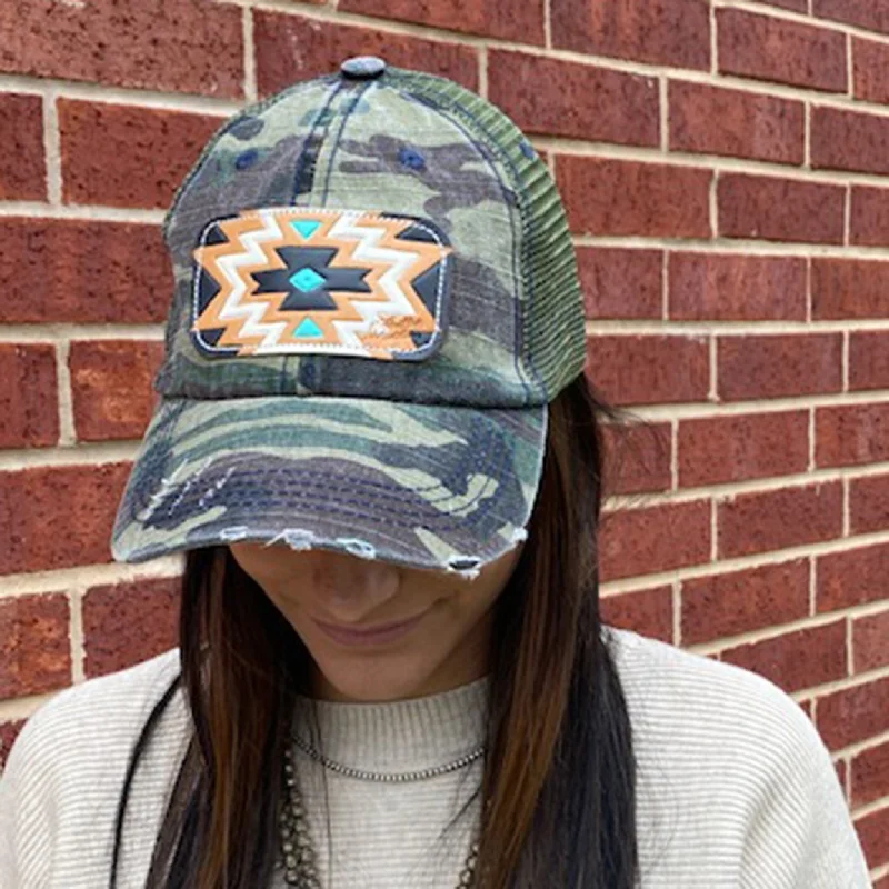 McIntire Saddlery Camo Aztec Leather Patch Cap