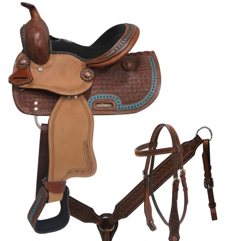 Double T Turquoise Studded Youth Saddle